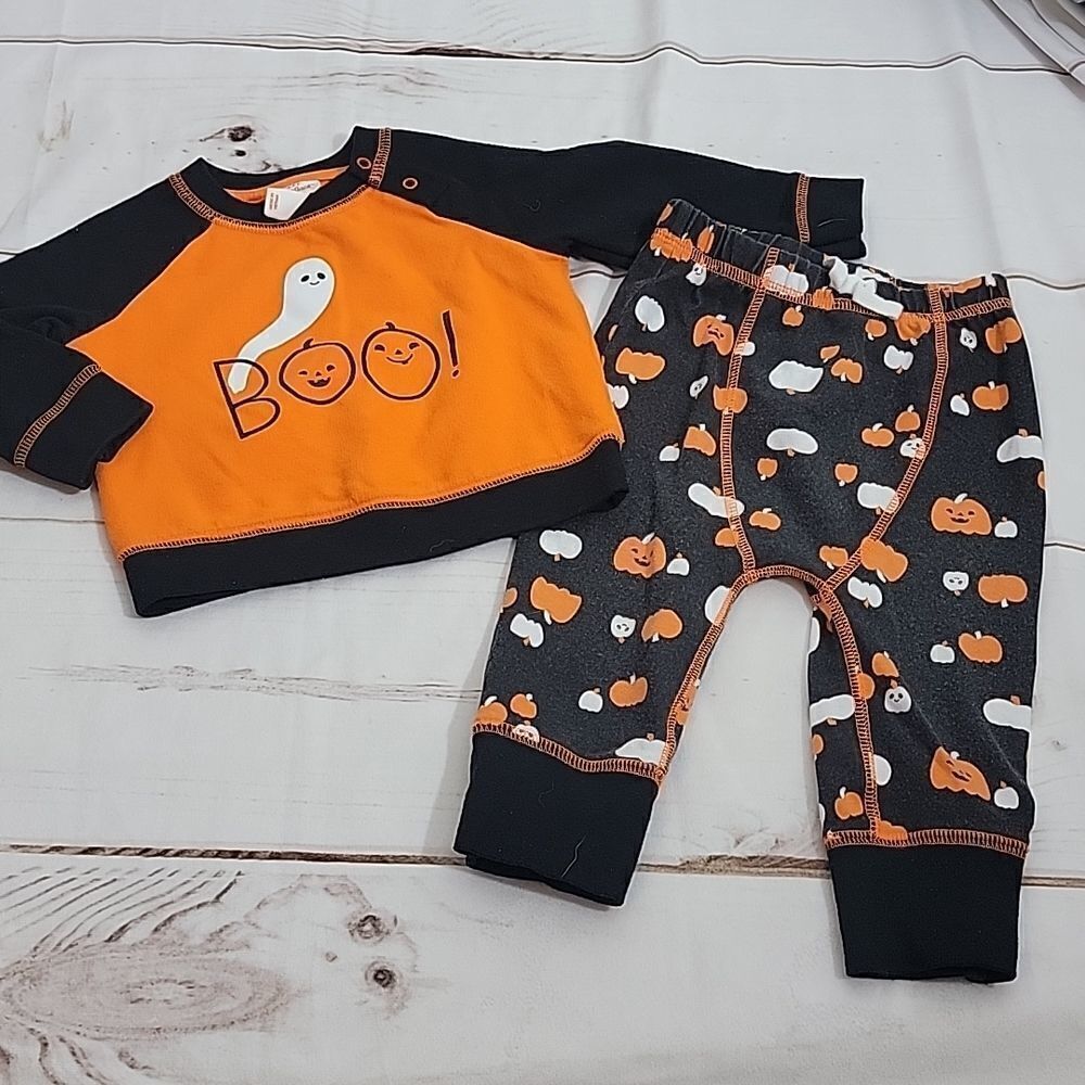 Cat & Jack Baby 6-9M Boo Halloween Outfit Pumpkin Ghost 2 Piece Set